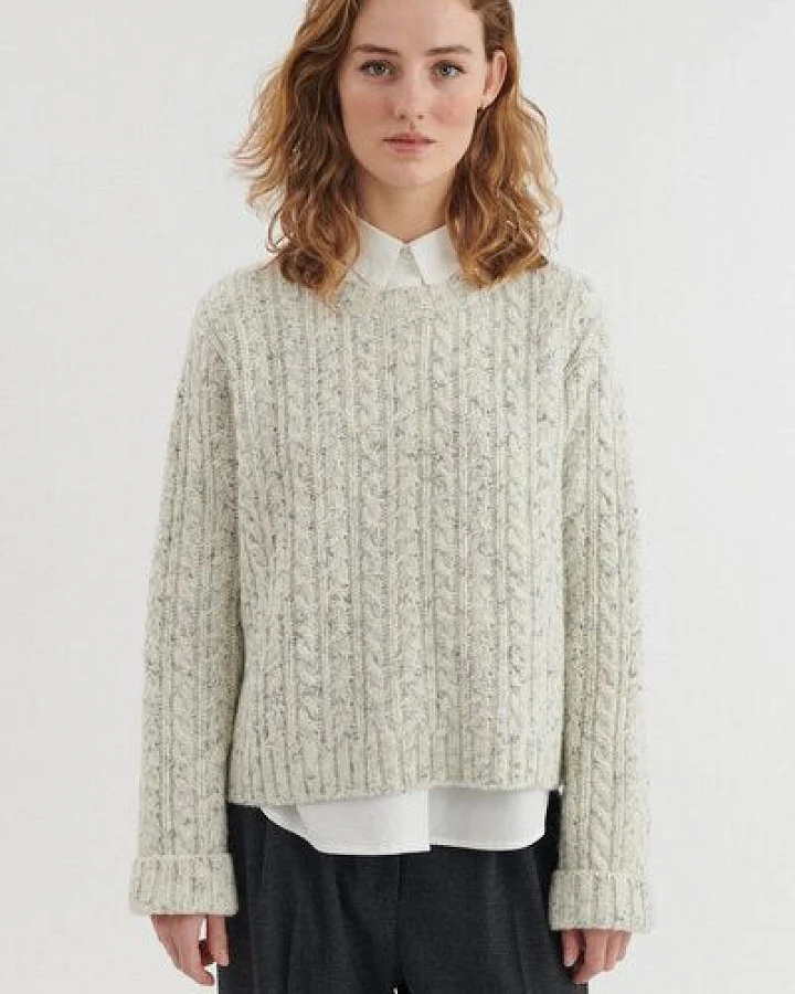 Basic Apparel Zopfstrick-Pullover ASTA aus Wolle und Baumwolle