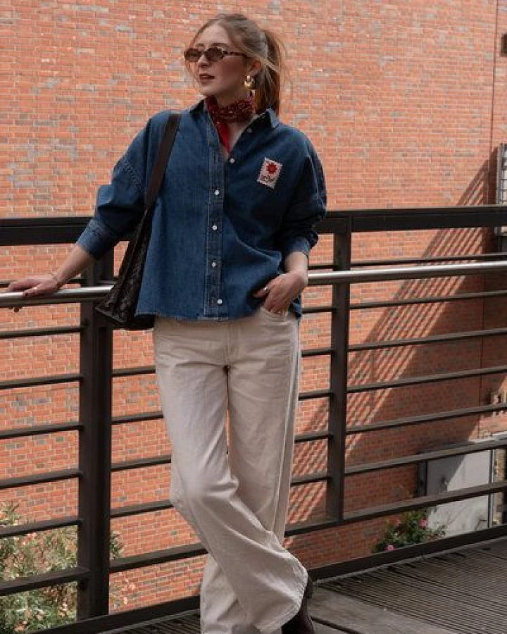 LITSCHI DESIGNS OVERSIZE CROPPED JEANSHEMD "STAMP"