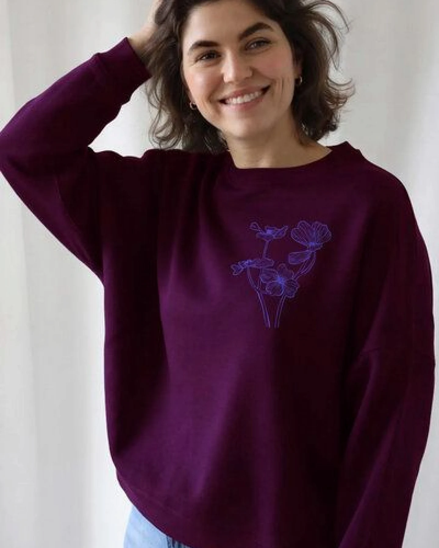 Kultgut Artdesign Supersoft Sweatpullover / Blue Flower – Ansicht 4