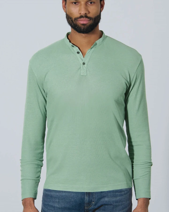 Hempage Herren vegan Langarmhemd Casual Menta Grün