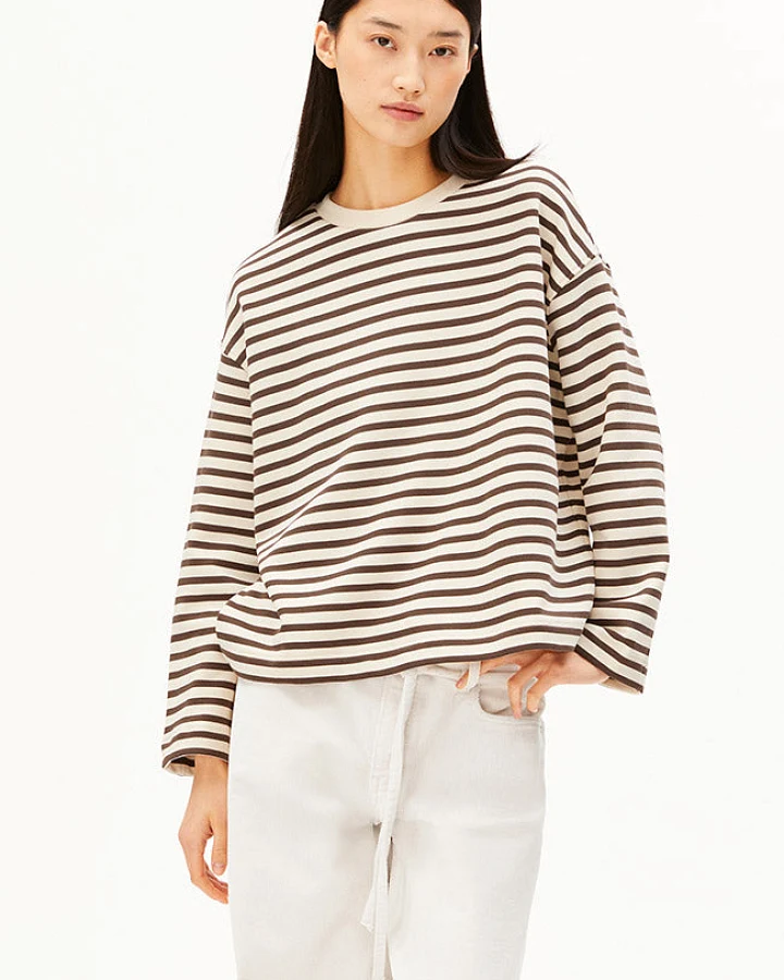 ARMEDANGELS Damen vegan Pullover Frankaa Stripe Claystone