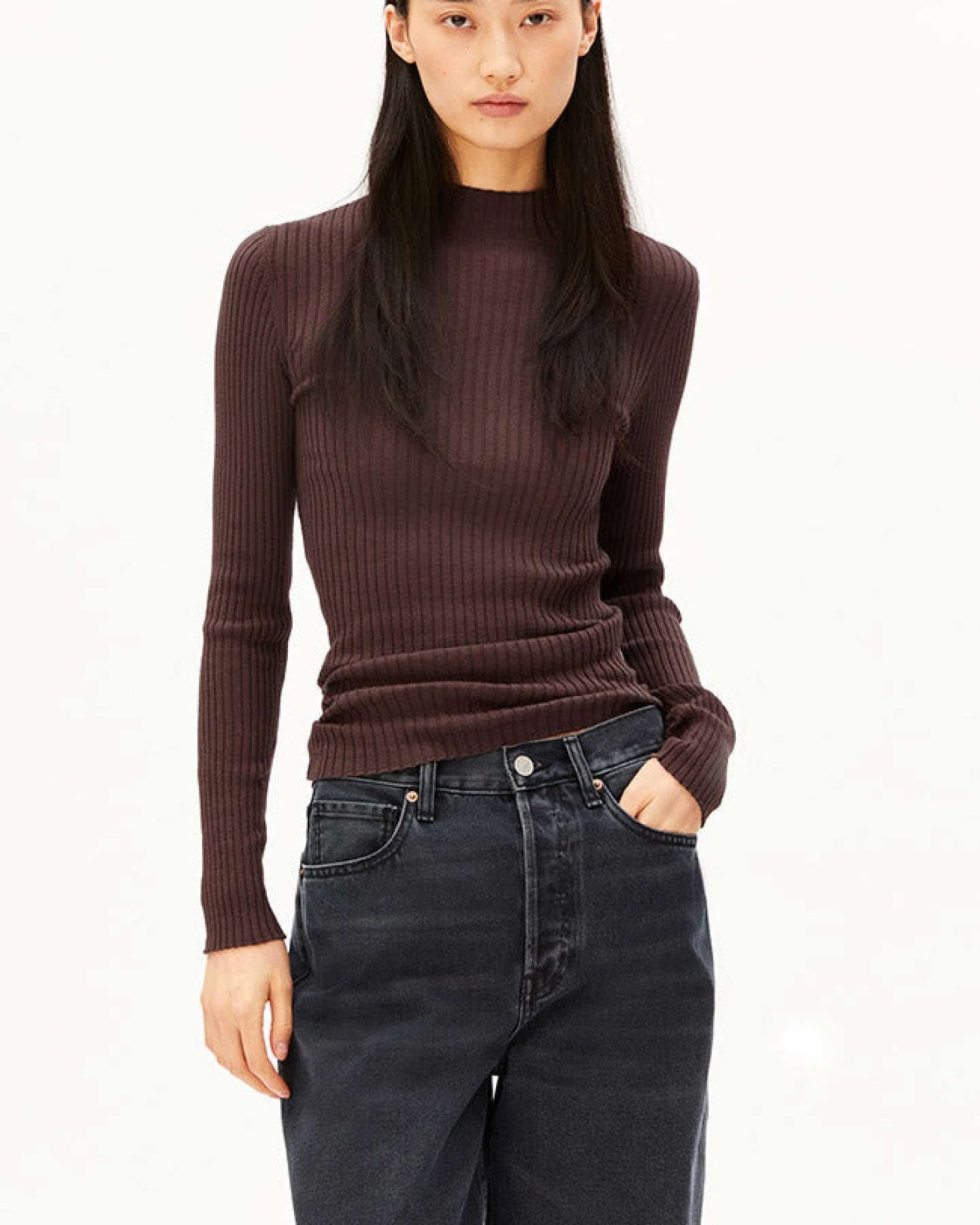 ARMEDANGELS Damen vegan Rollkragen Top Alaania Claystone – Ansicht 2
