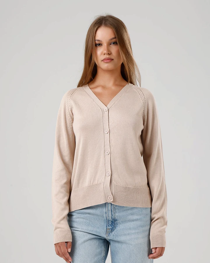 GORG Damen vegan Strickjacke Mit V-Ausschnitt Sandbeige