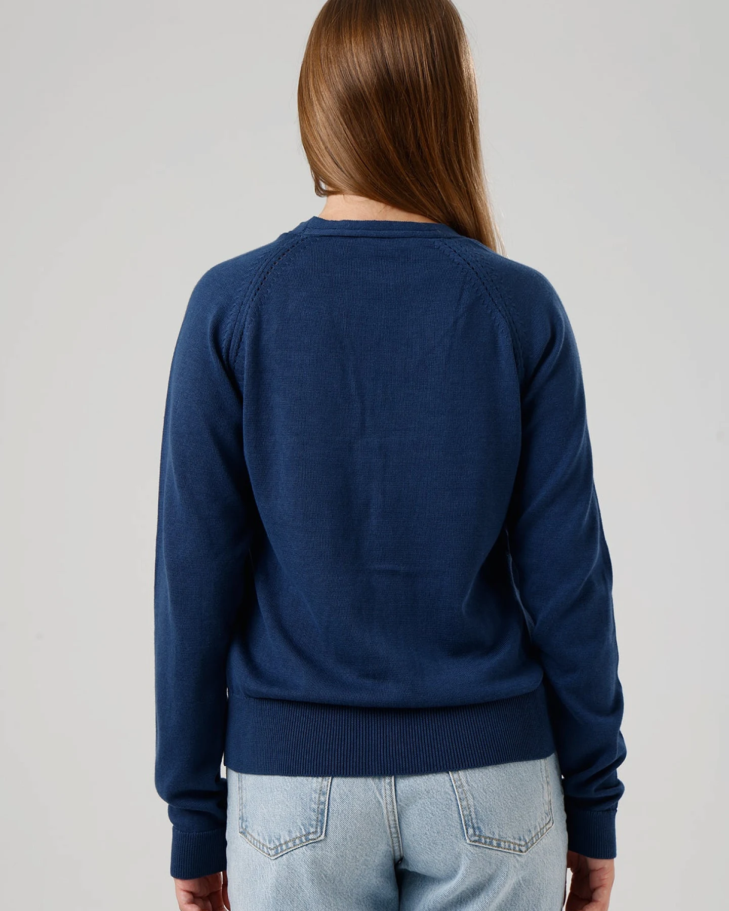 GORG Damen vegan Strickjacke Mit V-Ausschnitt Marineblau – Ansicht 2