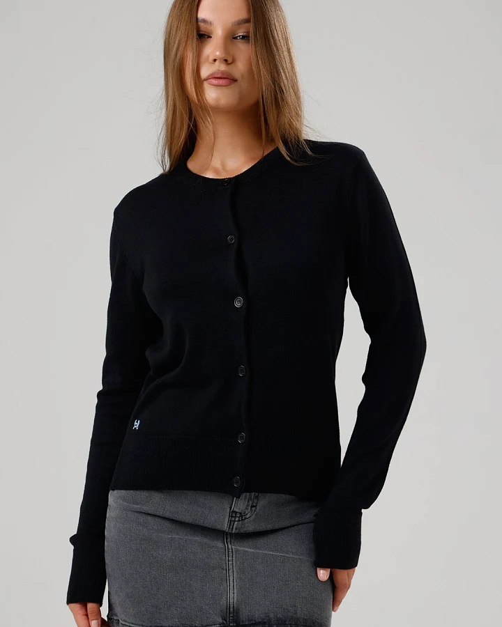 GORG Damen vegan Strickjacke Mit Rundhalsausschnitt Schwarz