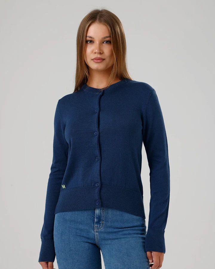 GORG Damen vegan Strickjacke Mit Rundhalsausschnitt Marineblau