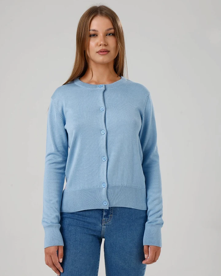 GORG Damen vegan Strickjacke Mit Rundhalsausschnitt Hellblau
