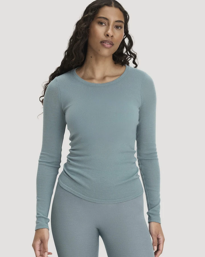 hessnatur Damen Longsleeve PURE FUNCTION aus Bio-Merinowolle mit Seide - blau - Größe 34