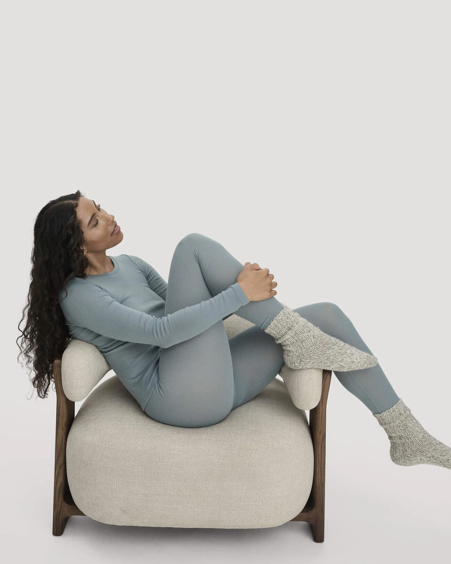 hessnatur Damen Leggings Regular Cut PURE FUNCTION aus Bio-Merinowolle mit Seide - blau - Größe 36 – Ansicht 2