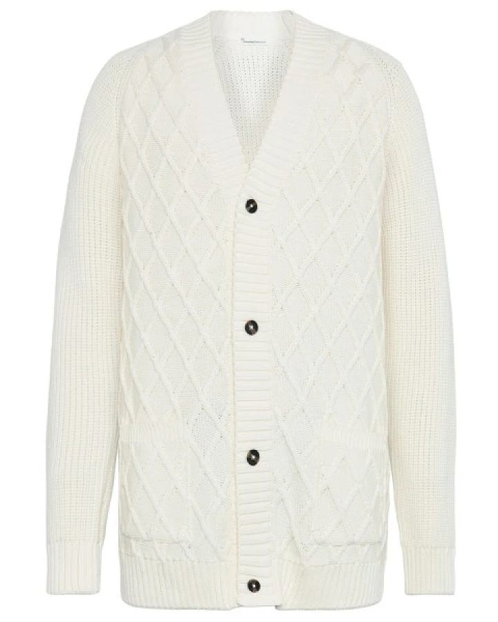 KnowledgeCotton Apparel - Cotton Diamond Cardigan Knit - Cardigan Gr XL weiß