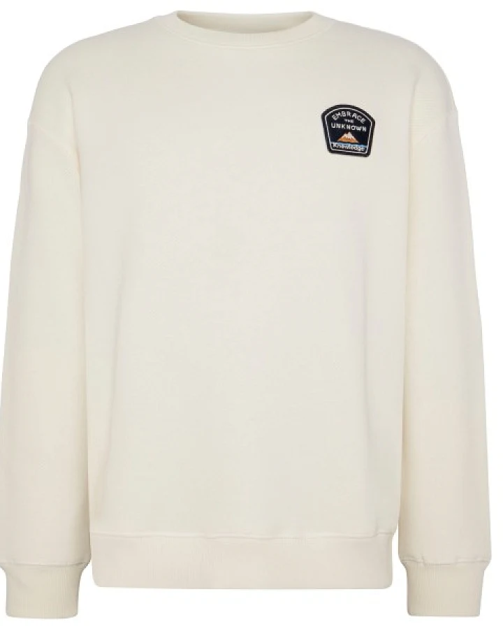 KnowledgeCotton Apparel - Loose Sweater With Badge At Chest - Pullover Gr XXL beige/weiß
