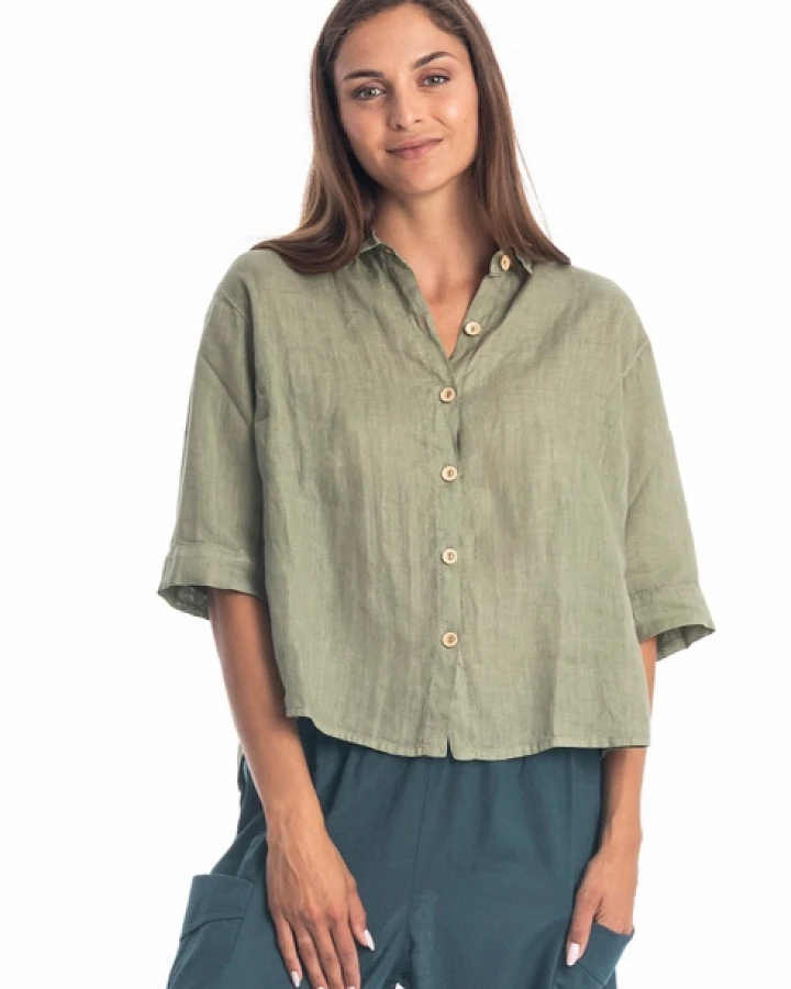 RAVENS VIEW IBIZA Damen vegan Bluse Sommer Khaki