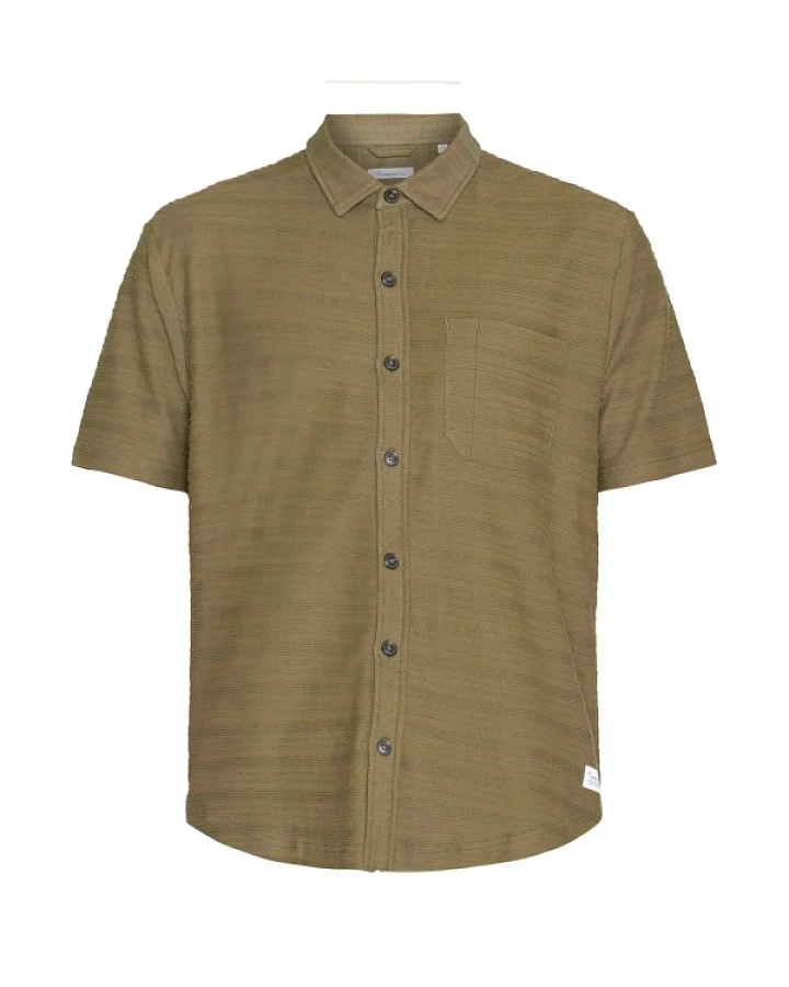 KnowledgeCotton Apparel - Loose S/S Solid Striped Jersey - Hemd Gr S beige