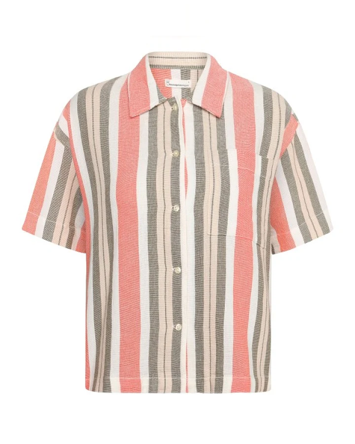 KnowledgeCotton Apparel - Women's Striped S/S Shirt - Bluse Gr XL rosa