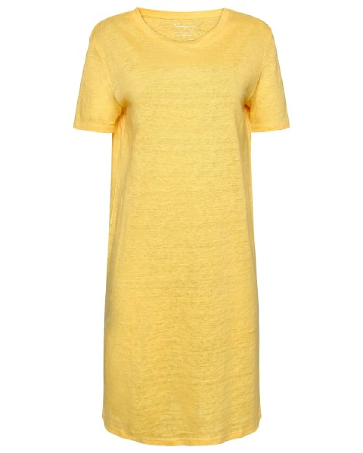 KnowledgeCotton Apparel - Women's Linen S/S T-Shirt Dress - Kleid Gr L gelb