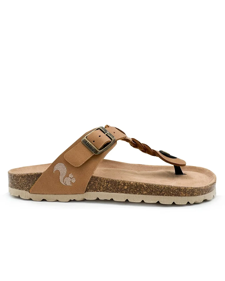 thies Damen vegan Sandalen Zehensteg Zopf Cashew
