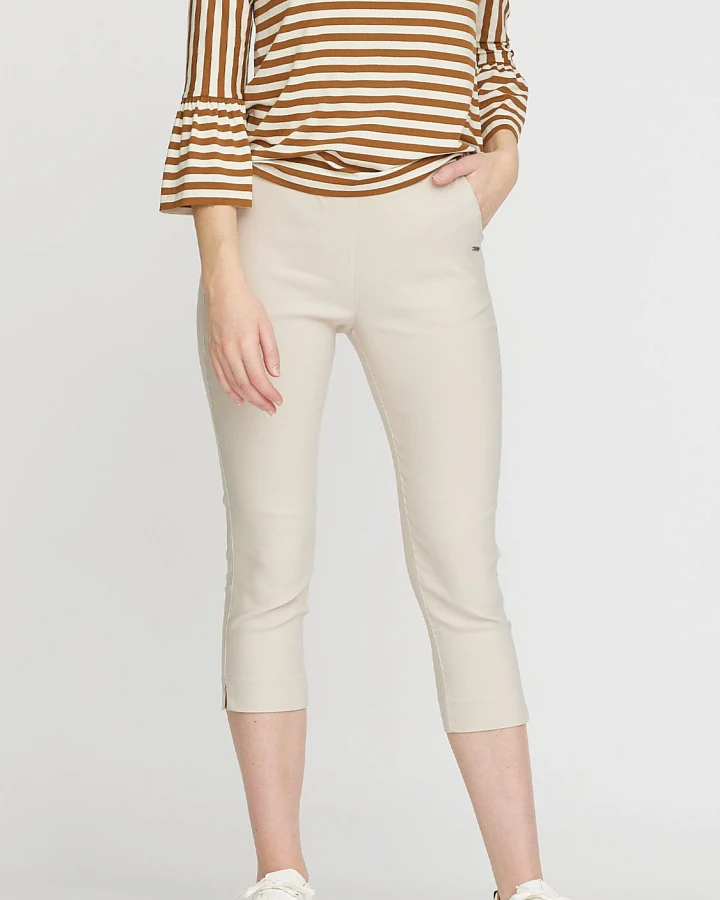 LAURIE Damen vegan Hose Elizabeth Slim Capri Ml Grau Sand