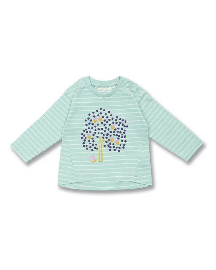 Sense Organics Baby Langarmshirt in Eismintgrün geringelt, Modell KLARA