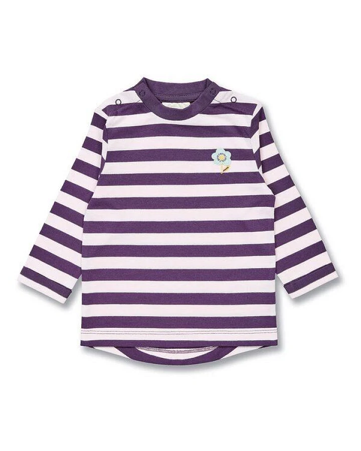 Sense Organics Baby Langarmshirt in Pflaume-Hellrosa geringelt, Modell LEJA