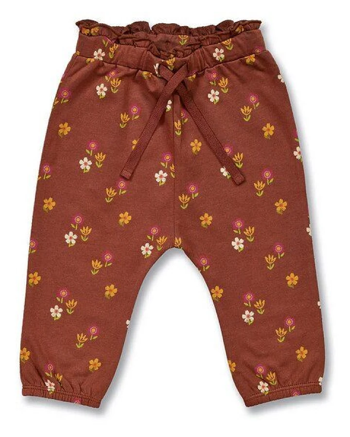 Sense Organics Babyhose mit Blumen-Druck auf Braun, Modell VANNA