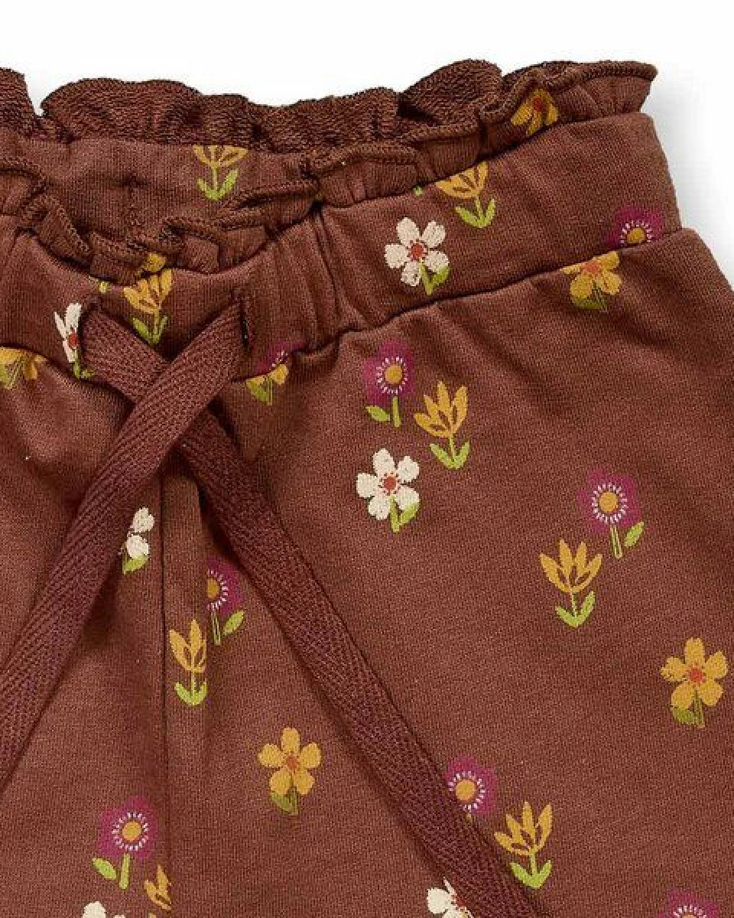 Sense Organics Babyhose mit Blumen-Druck auf Braun, Modell VANNA – Ansicht 3