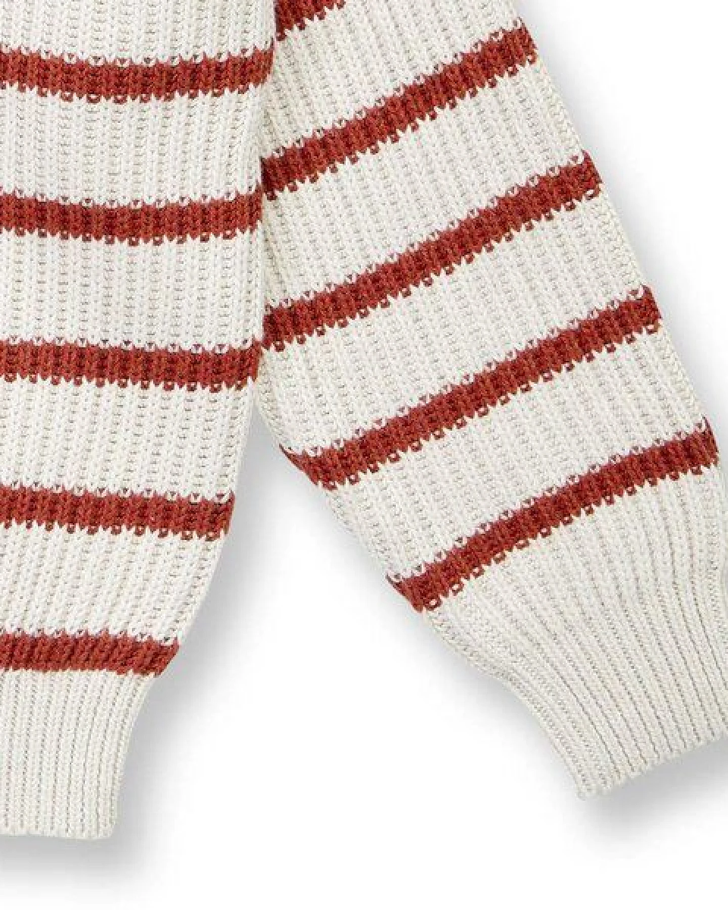Sense Organics Kinder Strickpullover in Cremeweiß-Terrakottarot Melange geringelt, Modell LOORCA – Ansicht 4