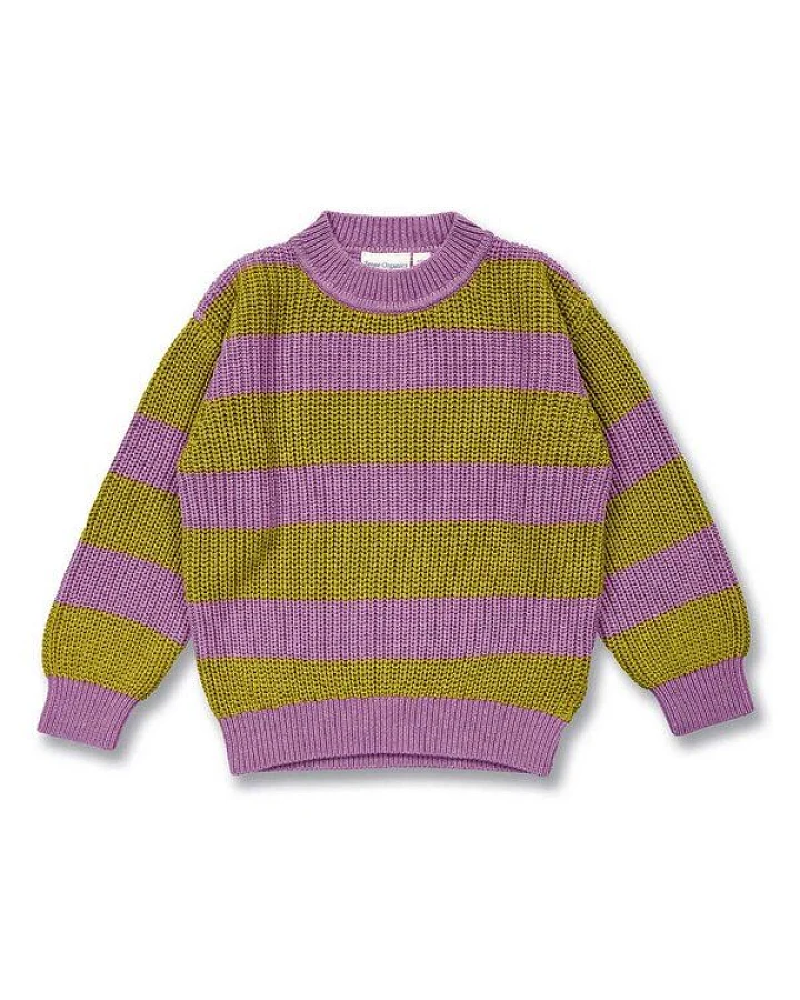 Sense Organics Kinder Strickpullover mit Ringel in Grünteegrün, Modell DELIA