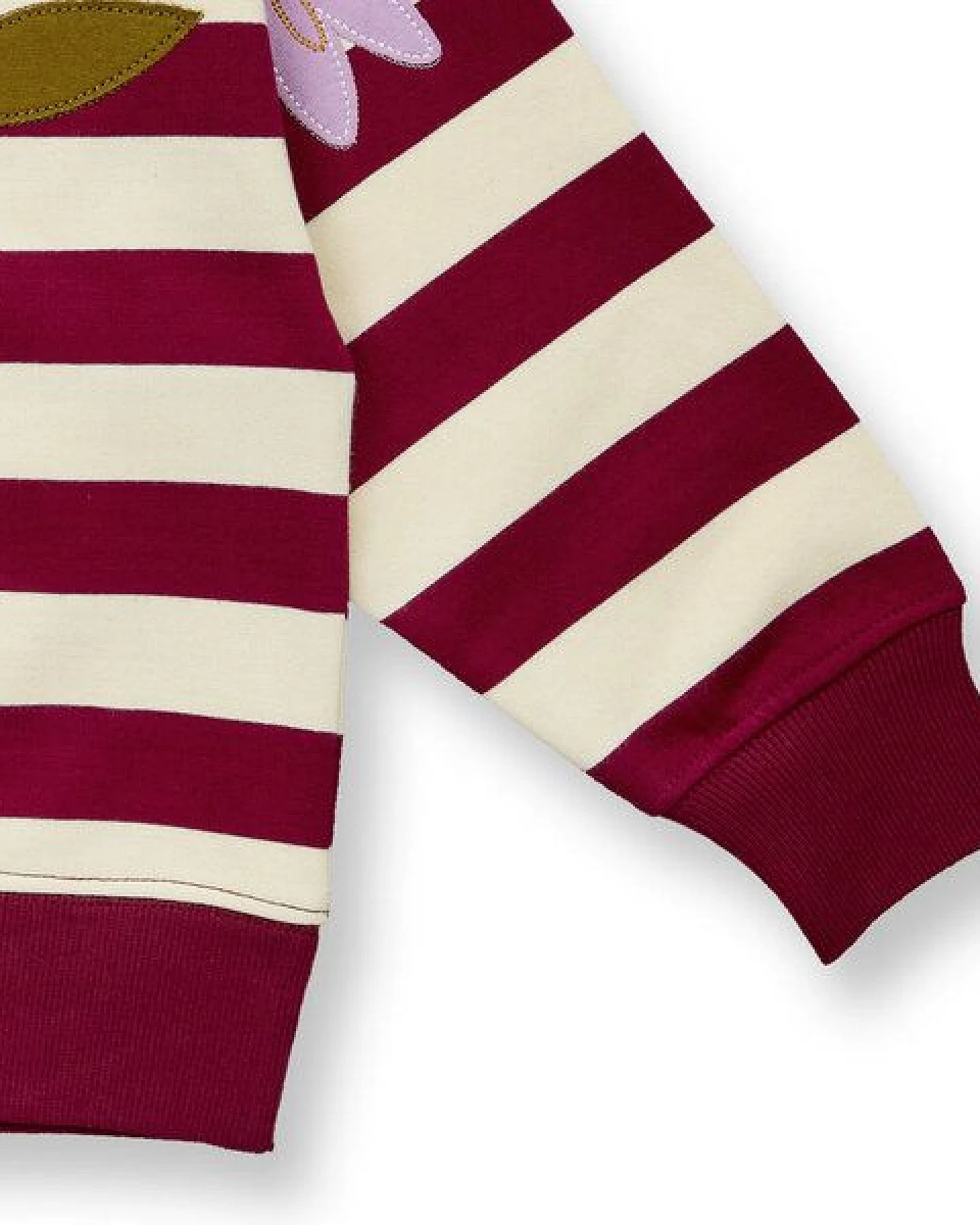 Sense Organics Kinder Sweatshirt in Weinrot-cremeweiß geringelt, Modell DARI – Ansicht 4
