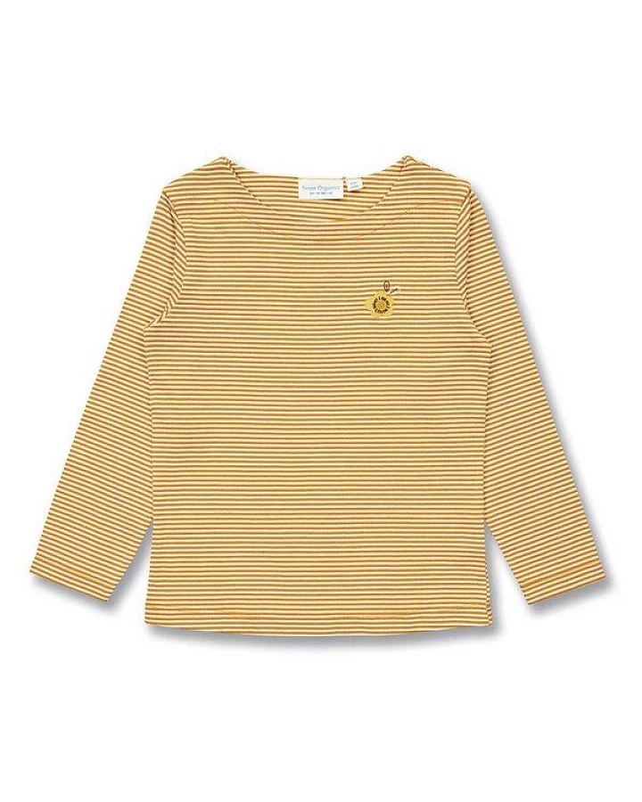 Sense Organics Mädchen Langarmshirt in Currygelb-weiß geringelt, Modell ALUNA