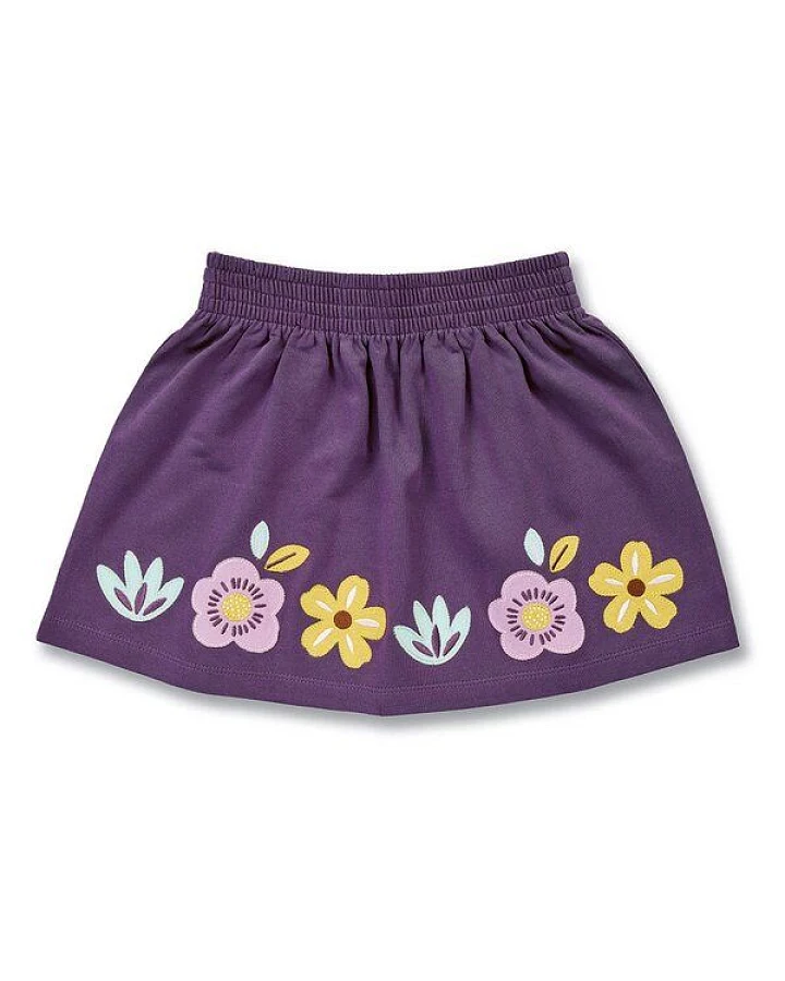 Sense Organics Mädchenrock mit Blumen-Stickerei auf Pflaume, Modell MALIA