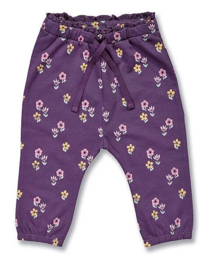 Sense Organics Babyhose mit Blumen-Druck auf Pflaume, Modell VANNA