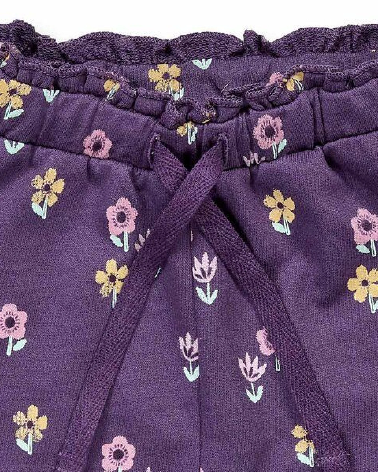 Sense Organics Babyhose mit Blumen-Druck auf Pflaume, Modell VANNA – Ansicht 2