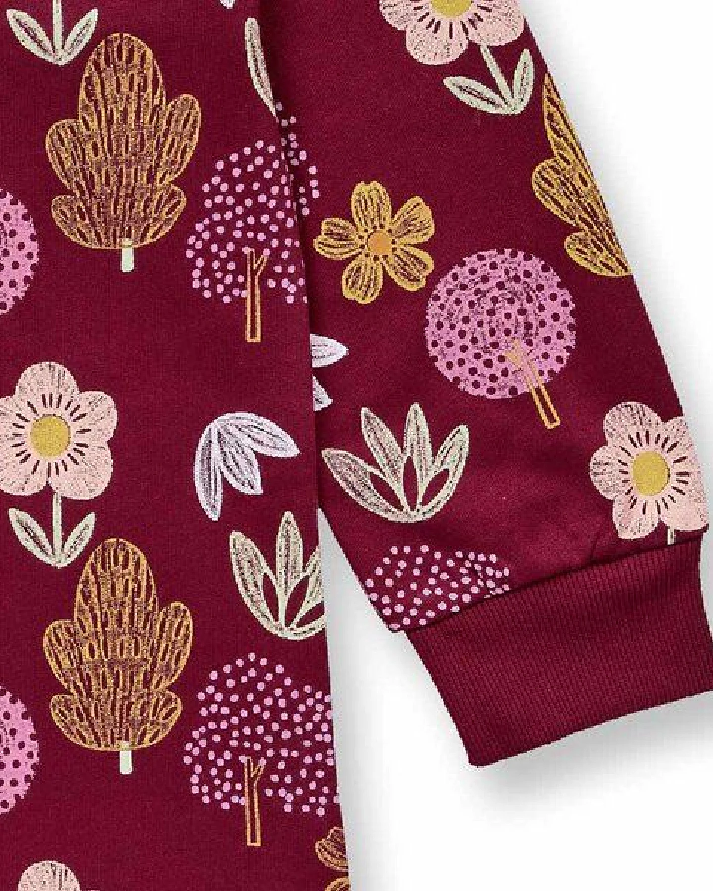 Sense Organics Mädchenkleid mit Blumendruck auf Weinrot, Modell JOLA – Ansicht 4
