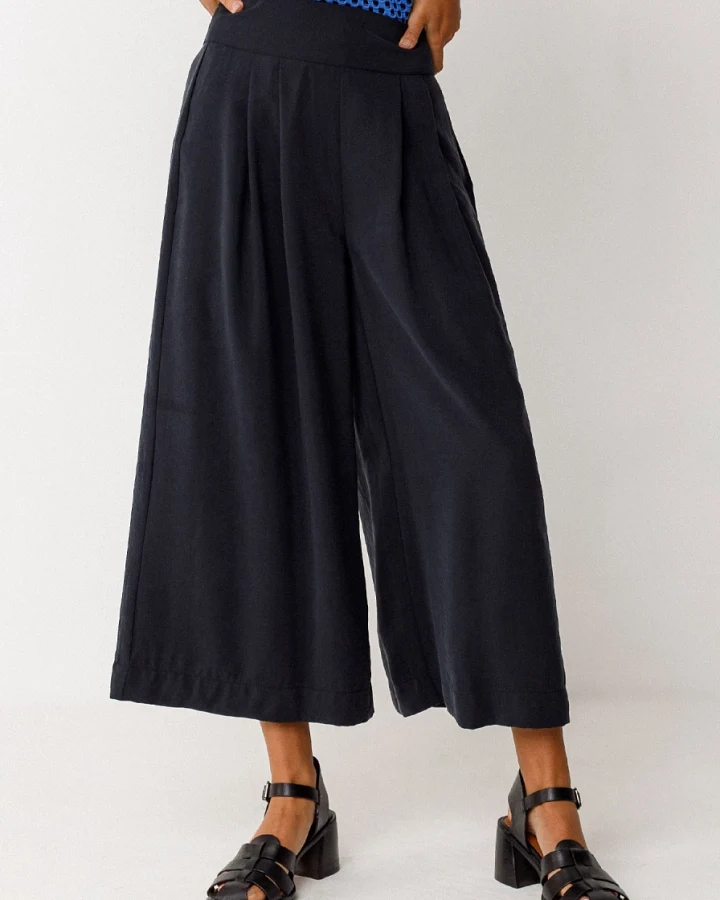 SKFK Damen vegan Hose Weites Bein Enetz Schwarz