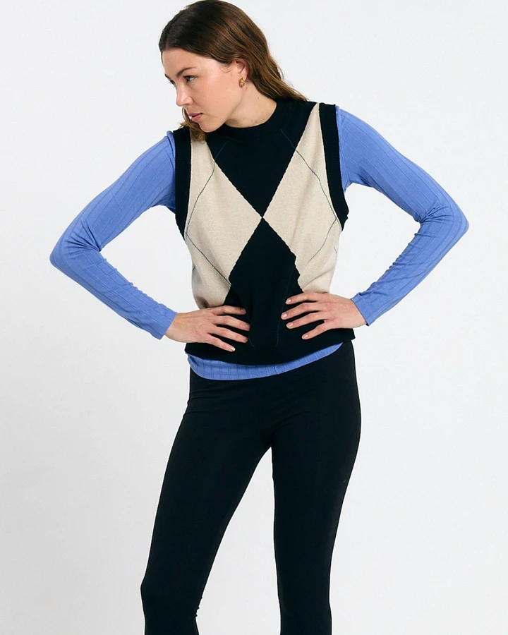SUITE13LAB Damen vegan Strickweste Relvas Argyle Schwarz