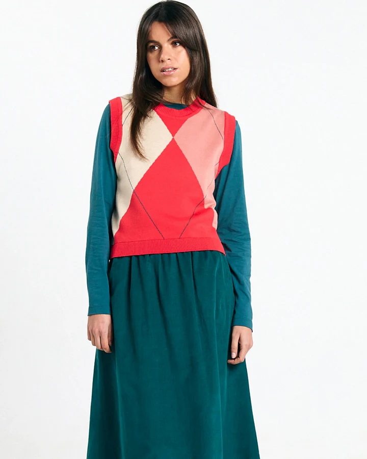 SUITE13LAB Damen vegan Weste Relvas Argyle Rot