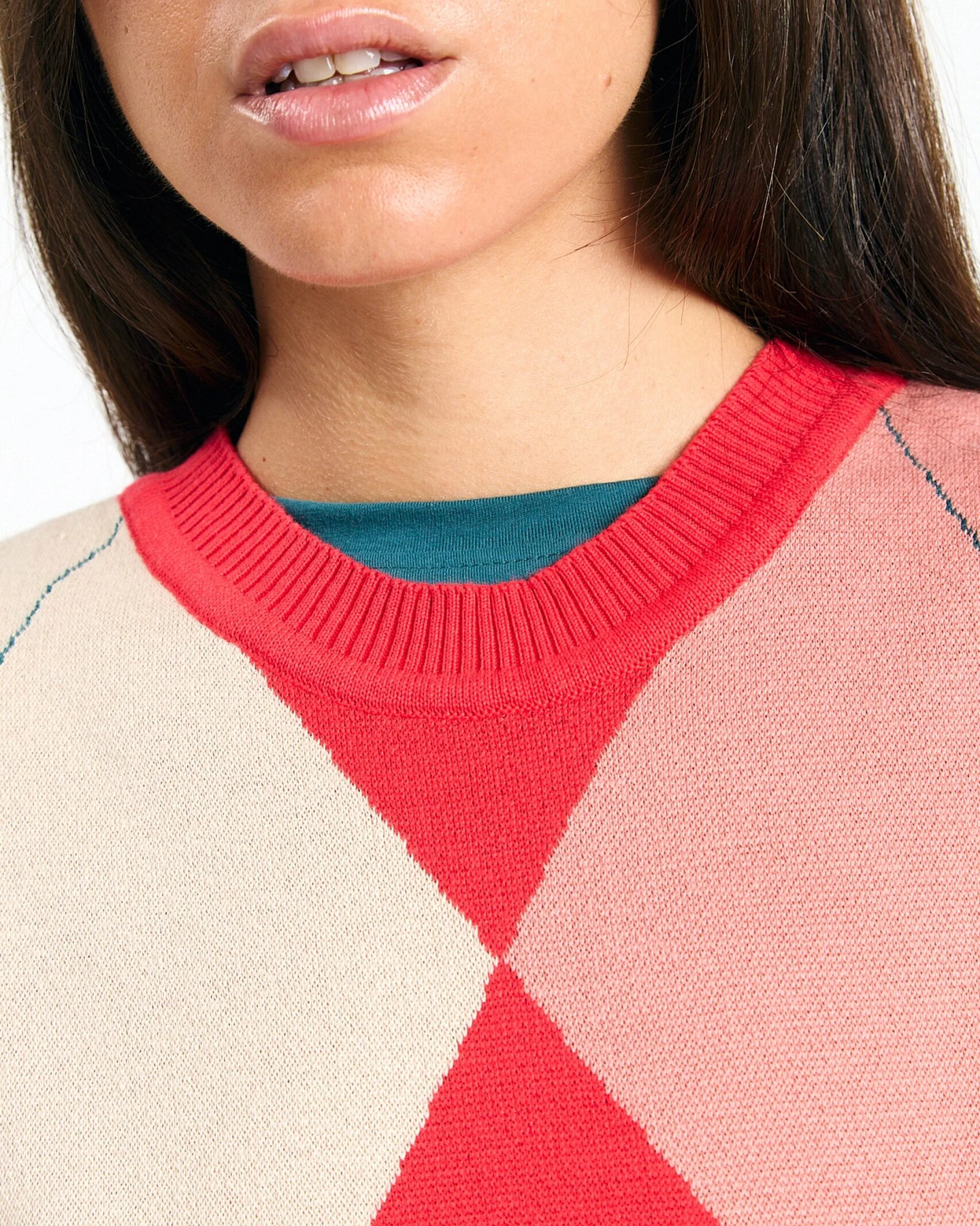 SUITE13LAB Damen vegan Weste Relvas Argyle Rot – Ansicht 2