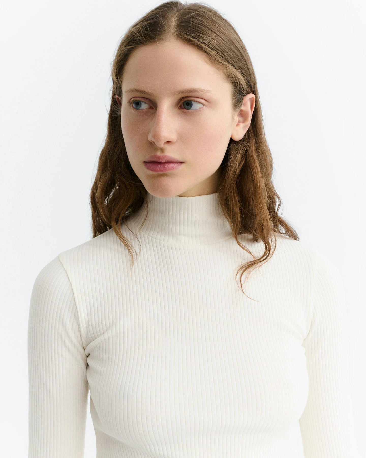 Thinking MU Damen vegan Top Aine Gerippter Rollkragenpullover Weiß – Ansicht 2