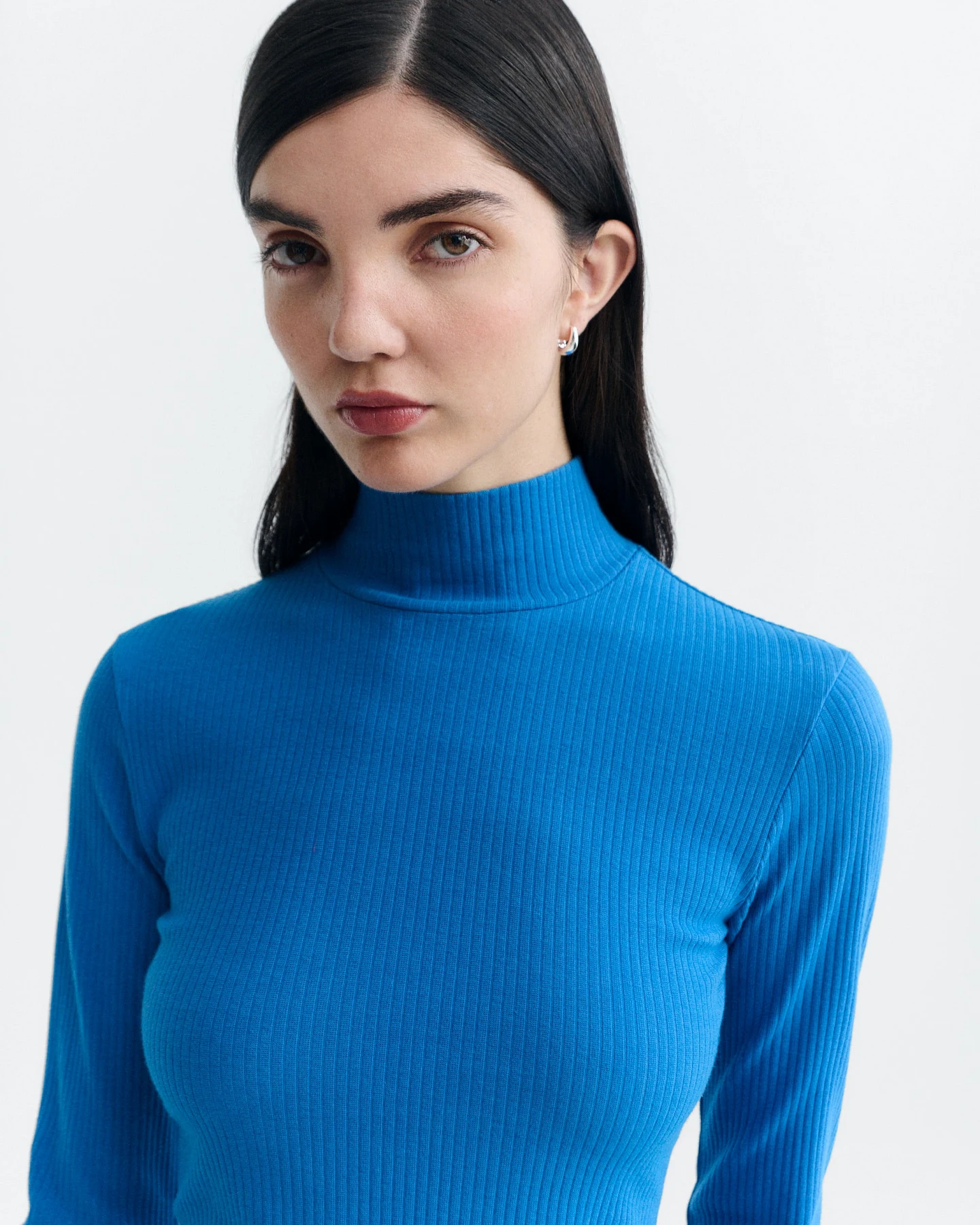Thinking MU Damen vegan Top Aine Gerippter Rollkragenpullover Blau – Ansicht 2