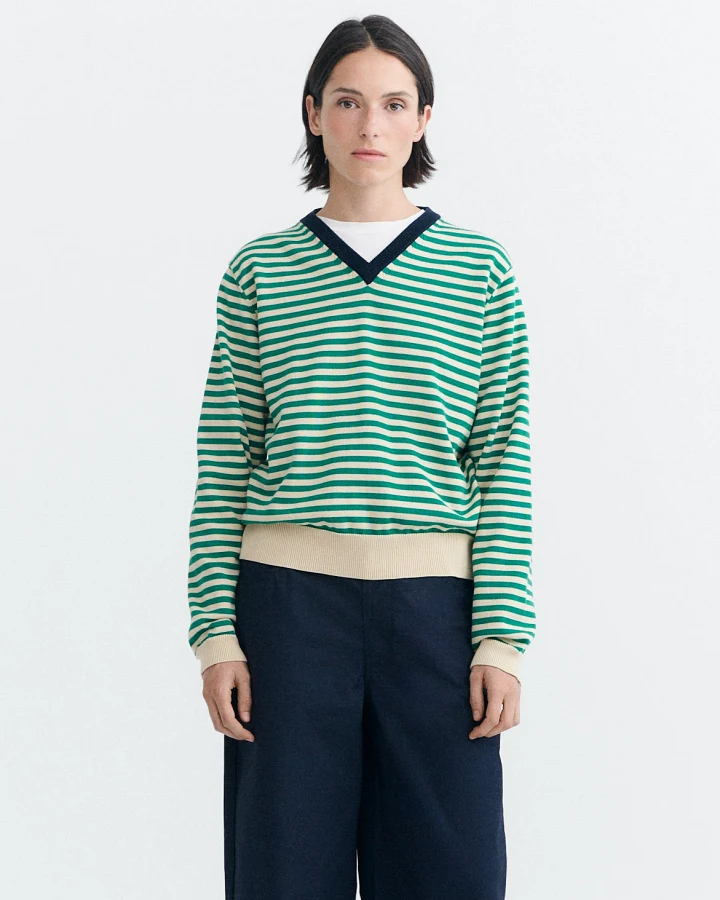 Thinking MU Damen vegan Pullover Nia Mit Streifen Grün
