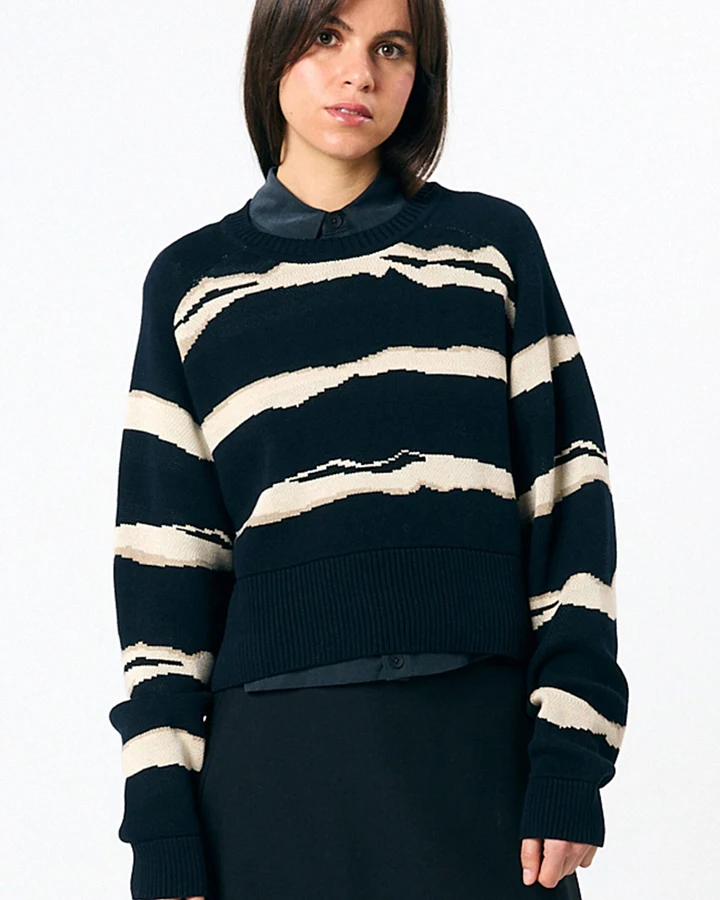 SUITE13LAB Damen vegan Pullover Nelas Mit Jacquard-Muster Flysch