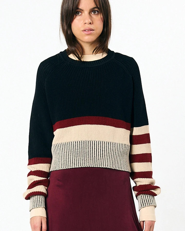 SUITE13LAB Damen vegan Pullover Nelas Stripes Schwarz