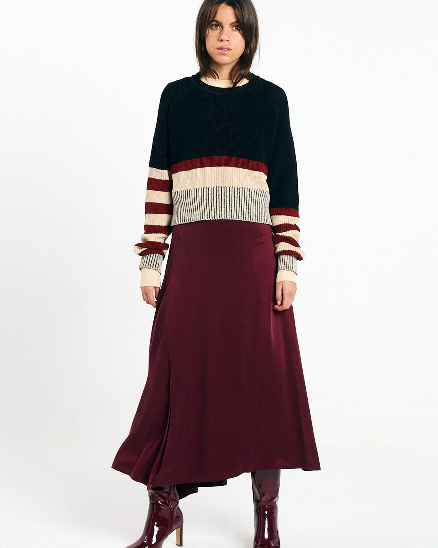 SUITE13LAB Damen vegan Pullover Nelas Stripes Schwarz – Ansicht 2