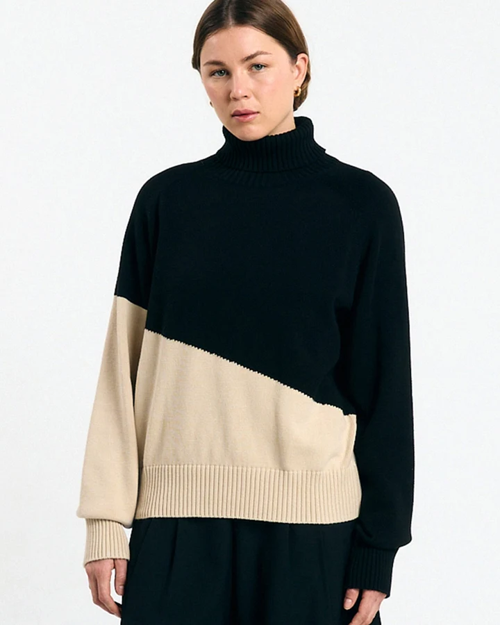 SUITE13LAB Damen vegan Pullover Luso Bicolor Schwarz