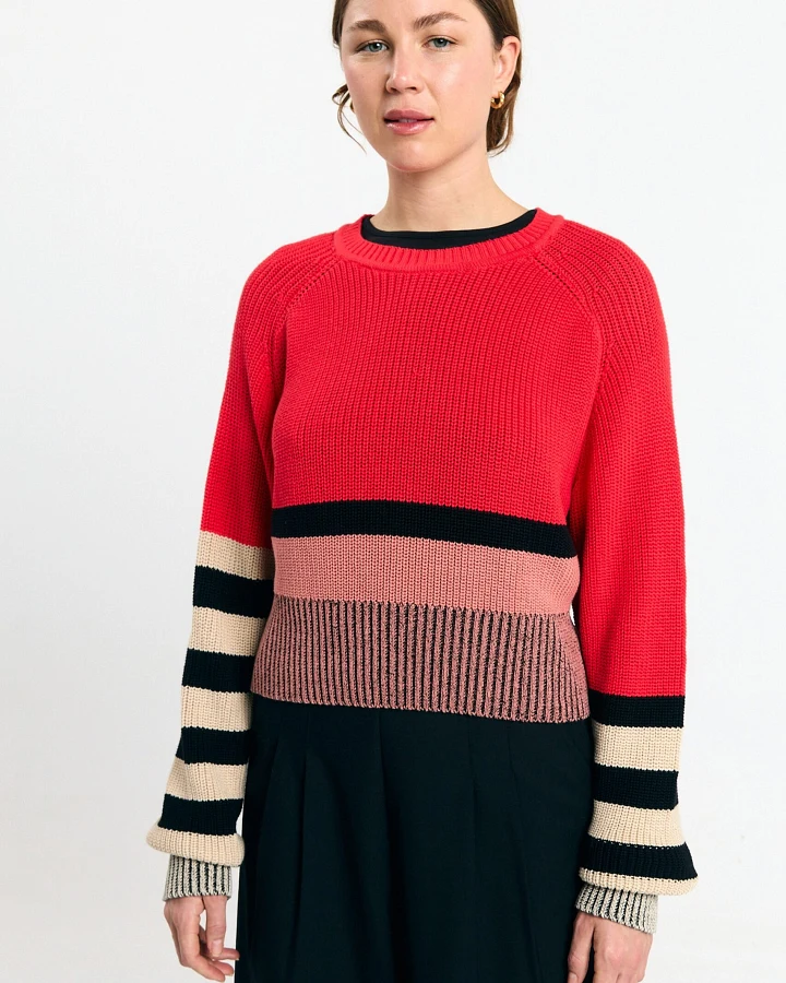 SUITE13LAB Damen vegan Pullover Nelas Stripes Rot