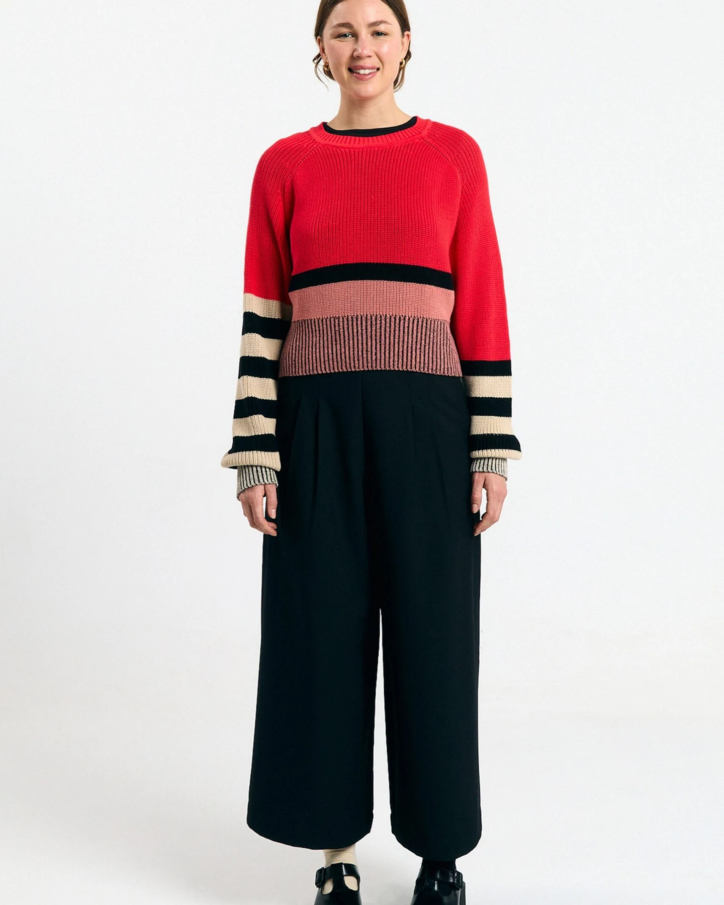 SUITE13LAB Damen vegan Pullover Nelas Stripes Rot – Ansicht 2