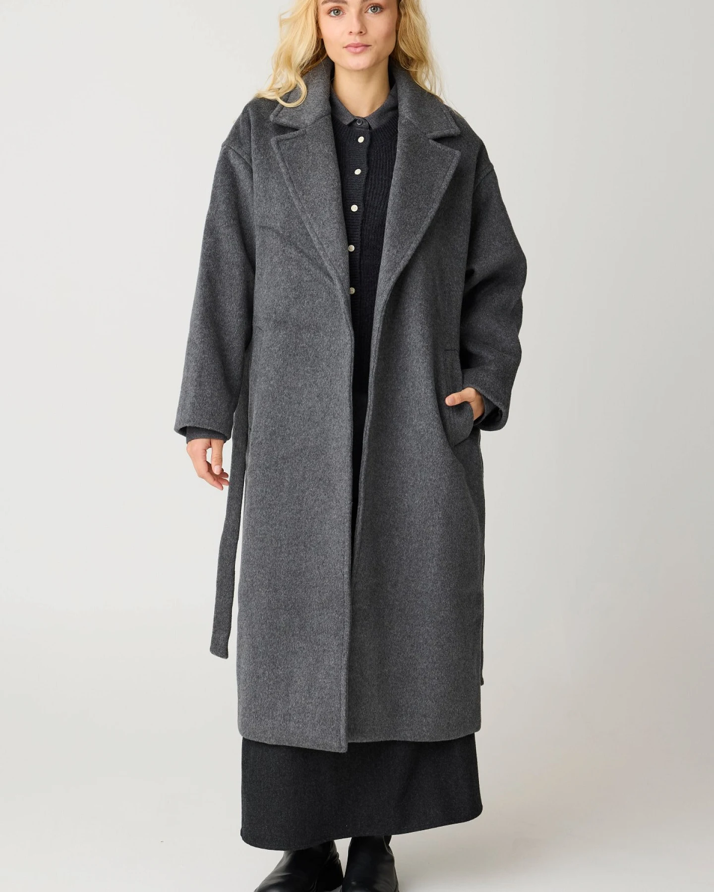 Wollmantel Lapel Coat Grau – Ansicht 3