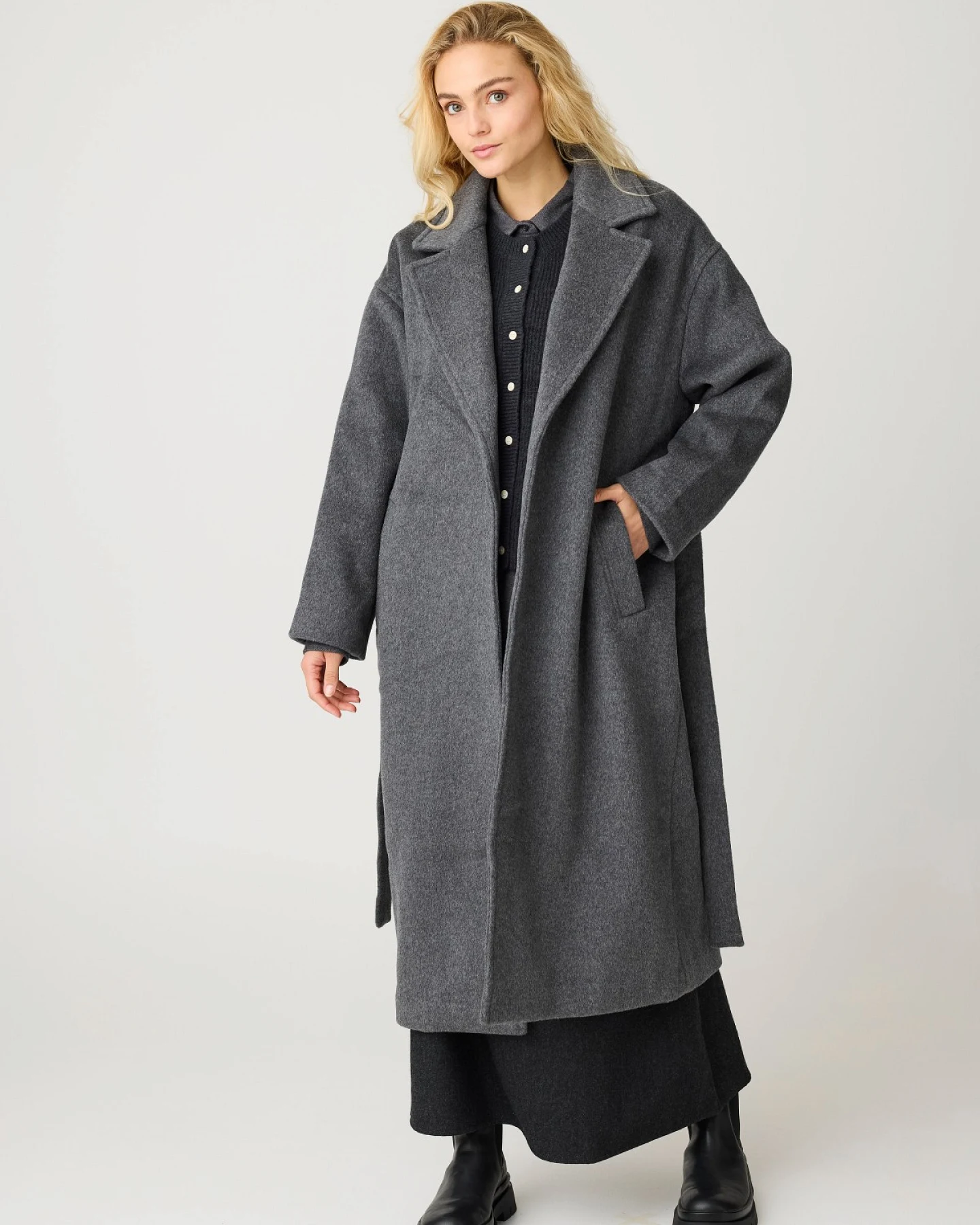 Wollmantel Lapel Coat Grau – Ansicht 6
