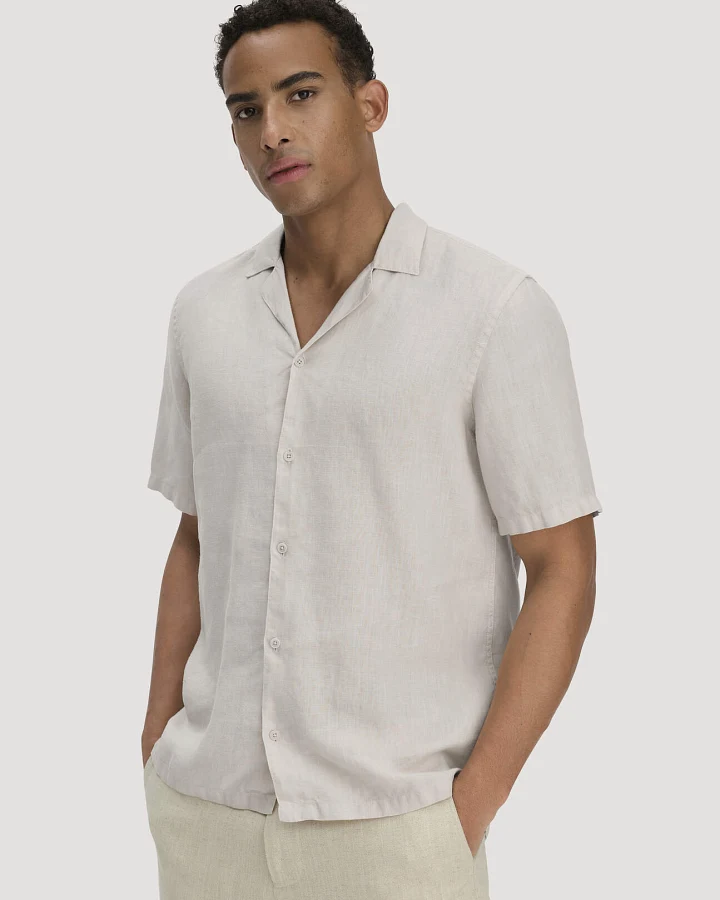 hessnatur Herren Resort Hemd Kurzarm Regular aus Leinen - beige - Größe L (41/42)