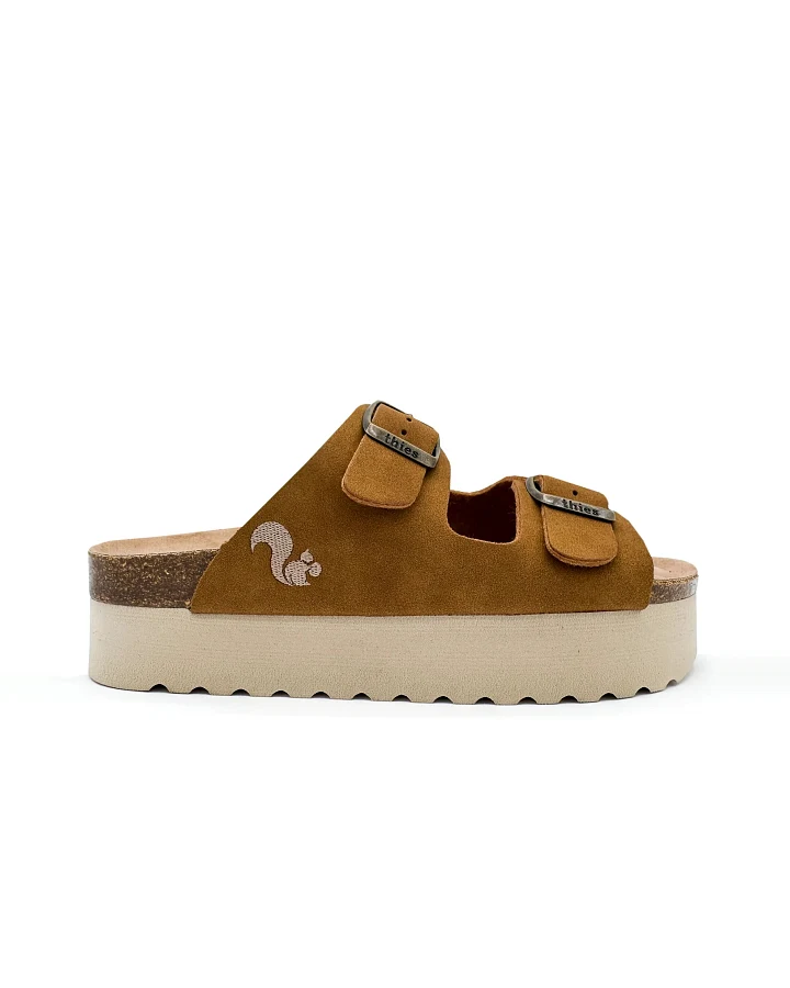 thies Damen vegan Sandalen Plateau Cognac